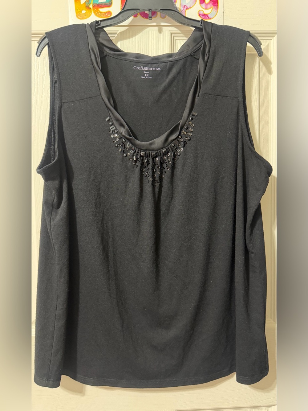 croft & barrow Black Sleeveless Beaded Scoop-Neck Tank